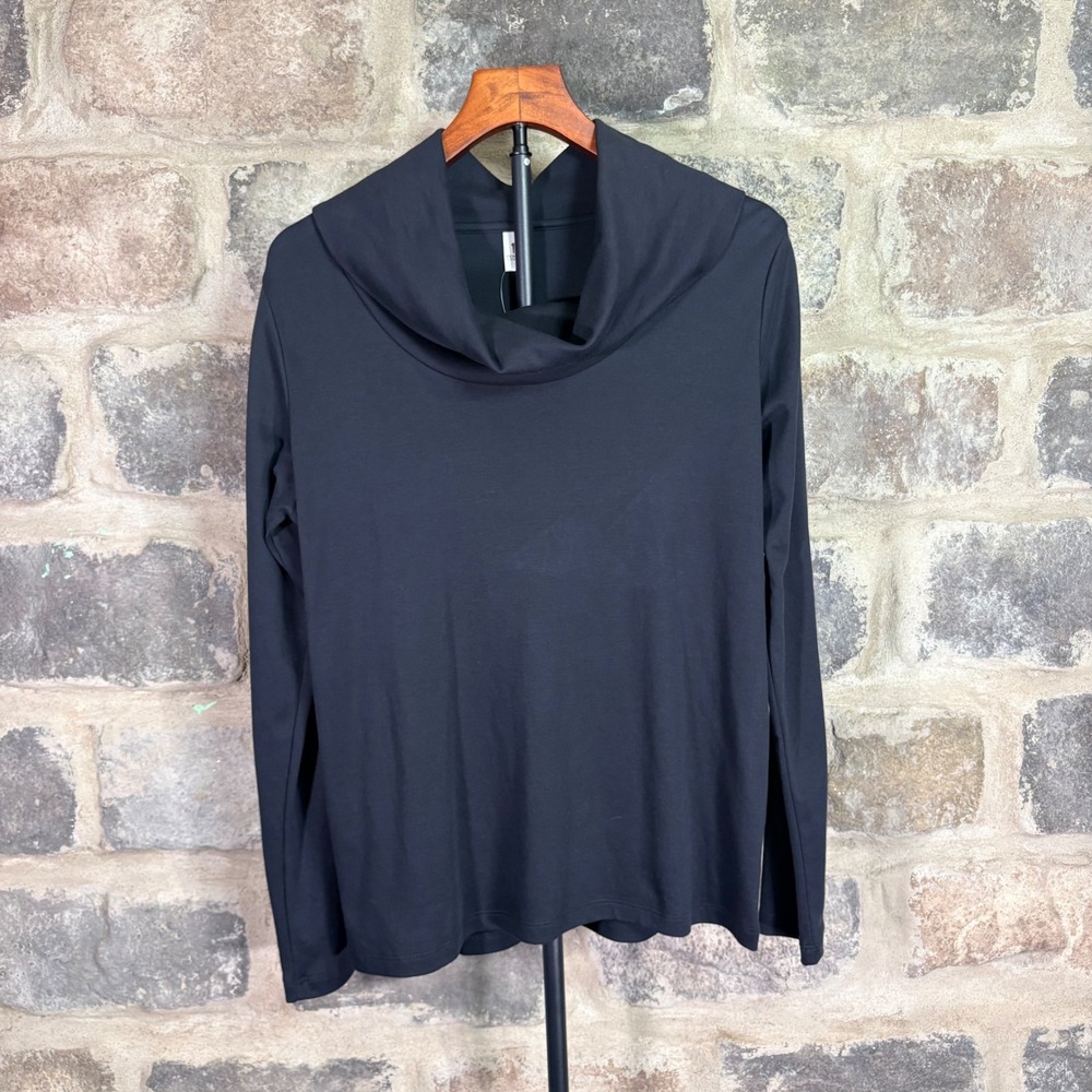 Peruvian Connection Black Pima Cotton Cowl Neck Long Sleeve Top Large NWT Office